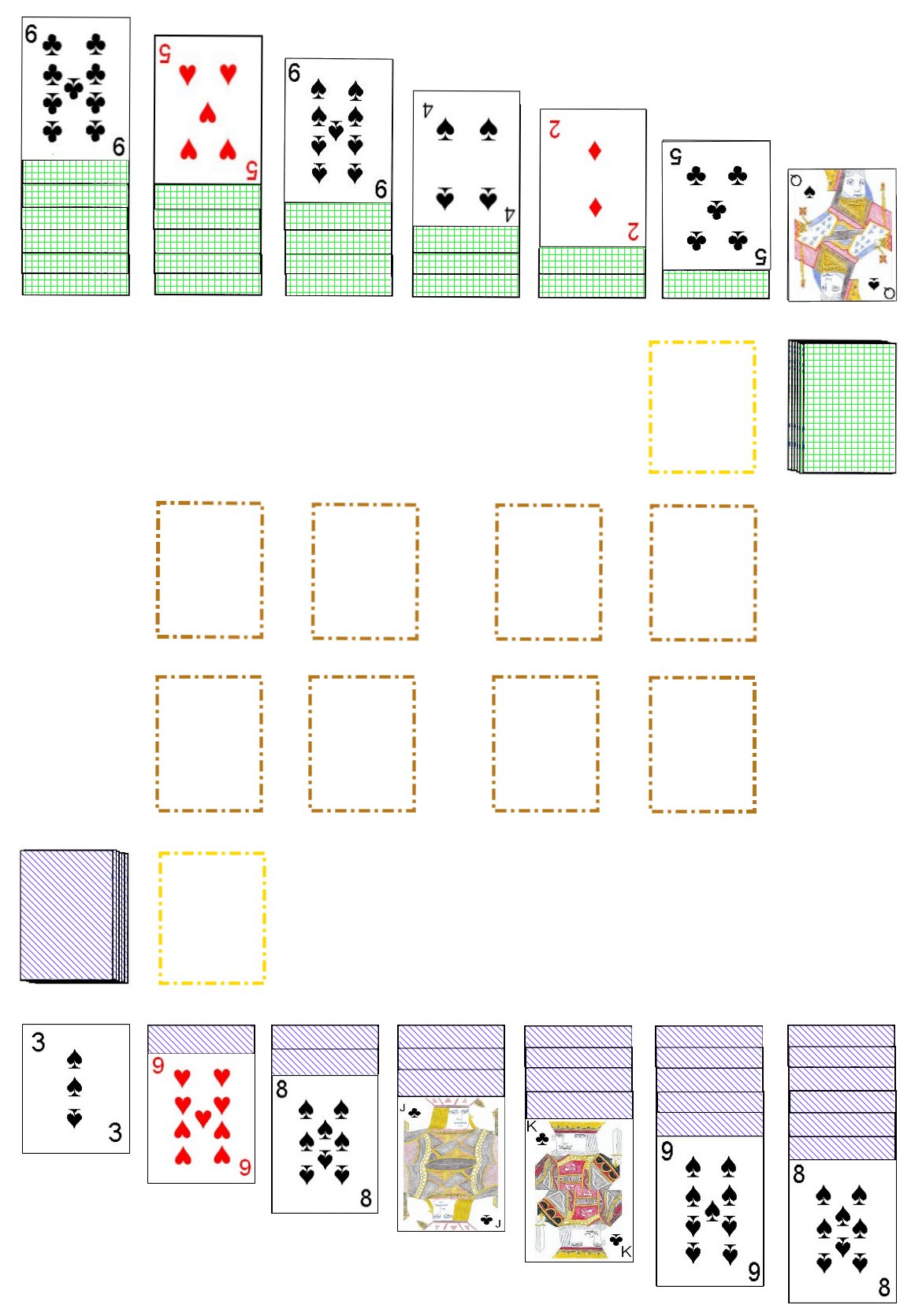 Sample Initial Layout for playing Double Klondike Sample Initial Layout for playing Double Klondike