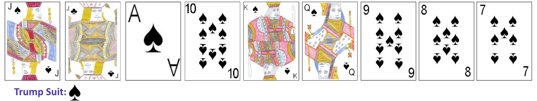 The full trump suit if spades were turned as the trump suit The full trump suit if spades were turned as the trump suit