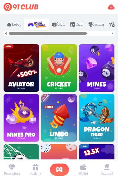 Types Of Games Found On 91 Club